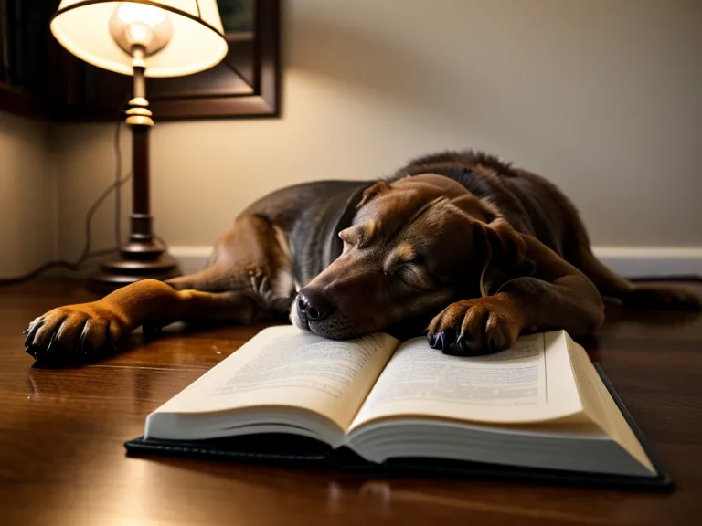 Perro mestizo descansando tranquilo en el piso de madera después de tomar su medicación sin pelea.