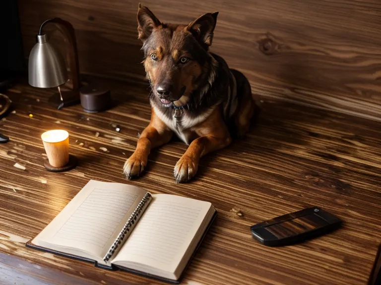 Cuaderno de estudio de anatomía canina para auxiliar veterinaria, con Lola, la perra mestiza rengueante, de fondo