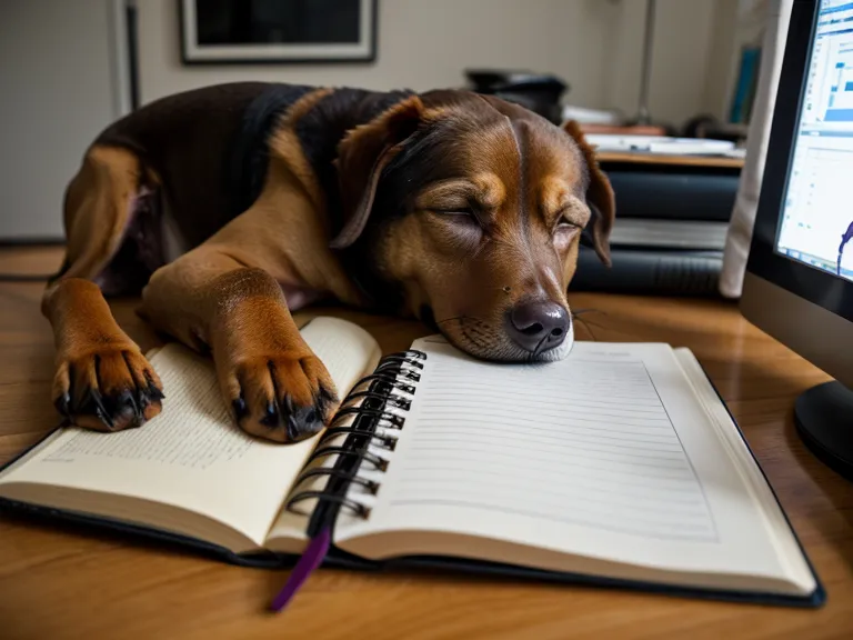 Estudiante de auxiliar veterinaria repasando el ciclo de vida de las garrapatas en su laptop junto a su perra.